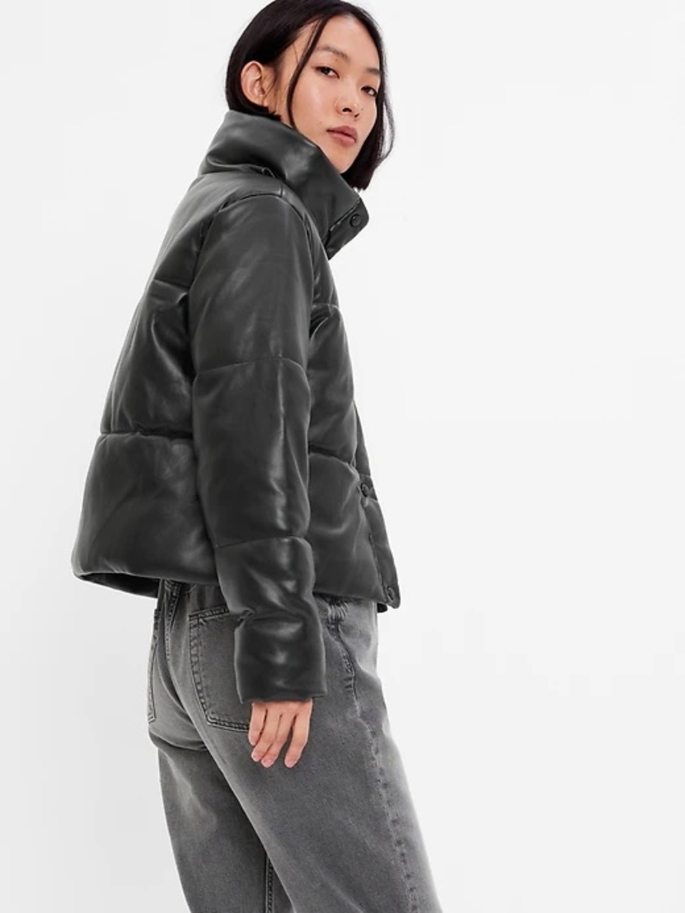 GAP Dark Gray Faux Leather Puffer Jacket